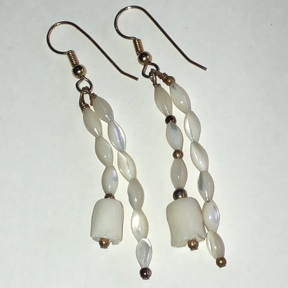 Elegant Gold Tone Cream Moon Glow Boho Dangle Earrings